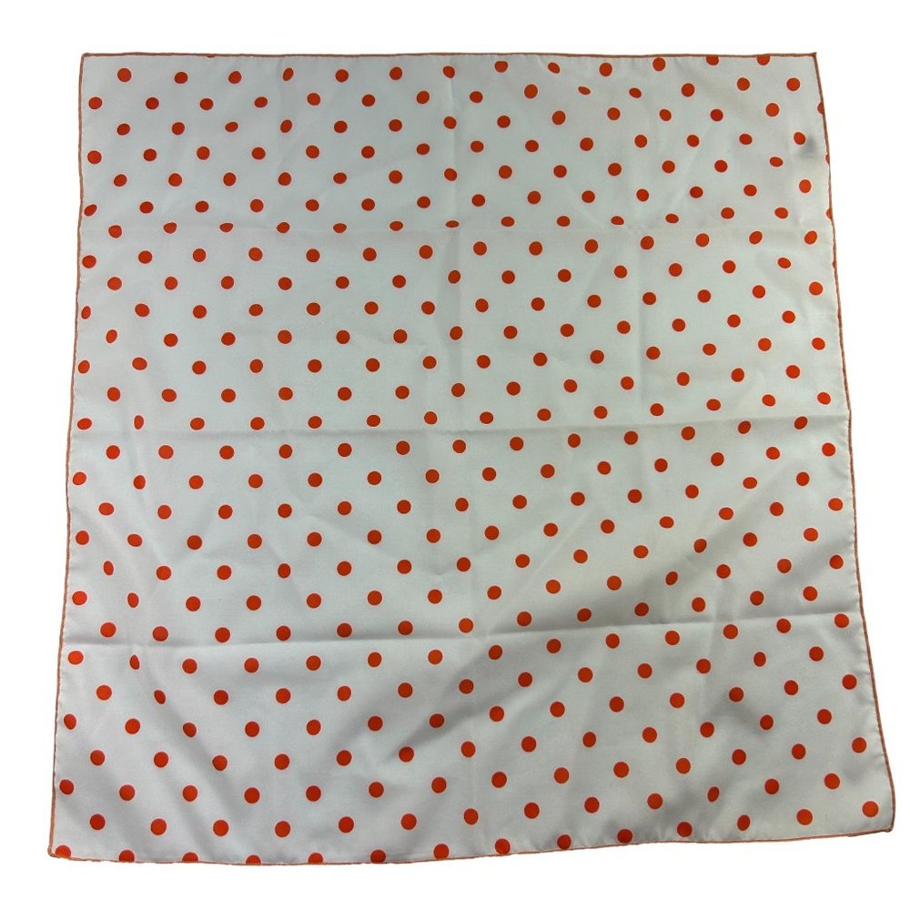 Vintage Ray Strauss Orange White Polka Dot Scarf 21" Square Retro